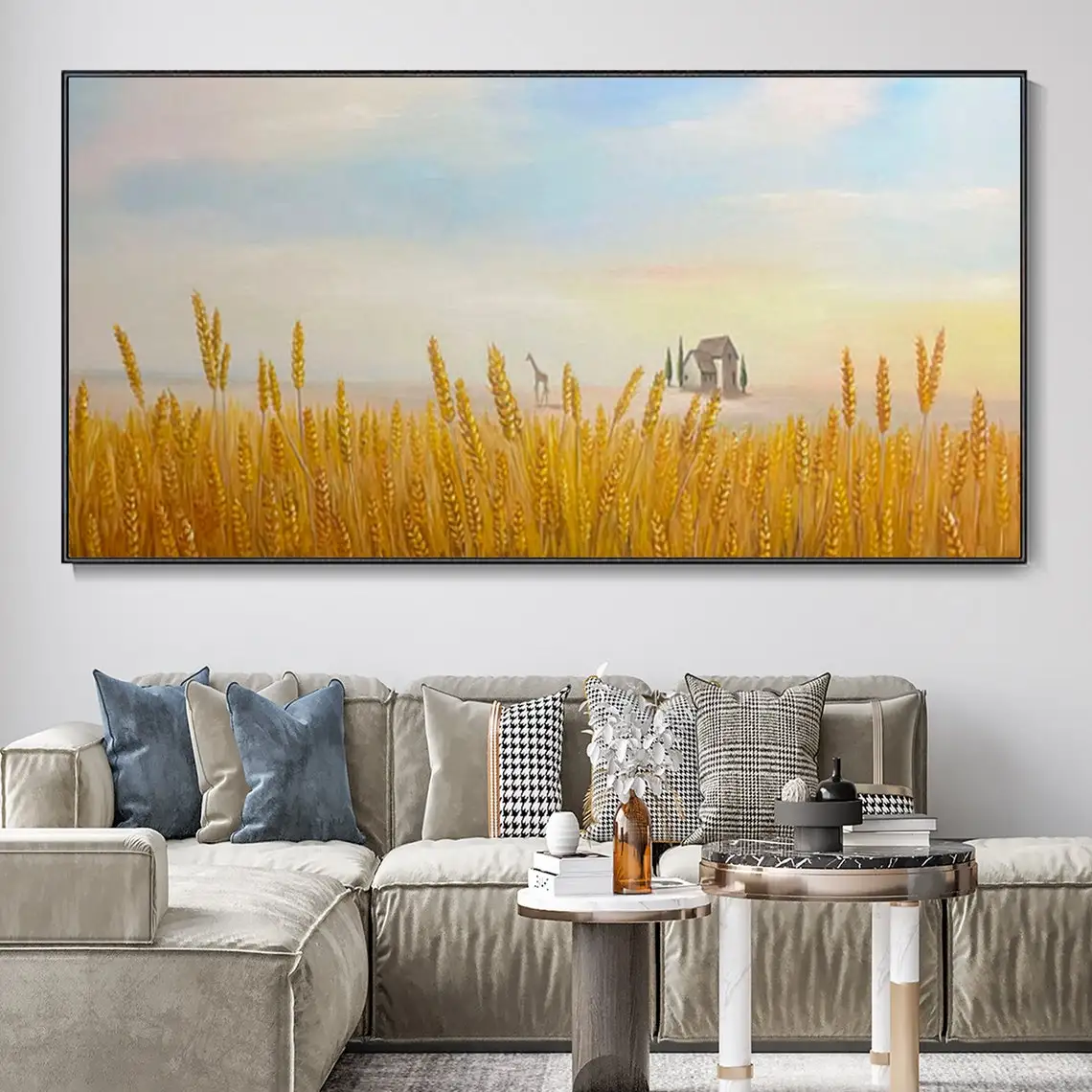 

Golden Wheat Ears Landscape Hand Painted Oil Painting Wall Art Sofa Wall Decor Large Artwork For Living Room Art Home Decoration