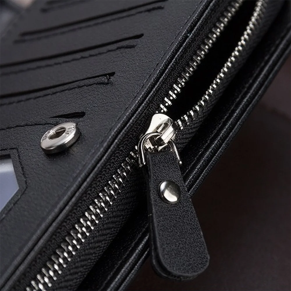 Baellerry Men's Pu Wallet, Upgrade Durable Material, Large Capacity with Multi - Card Slots & Zipper Pocket, Stylish Brand Logo