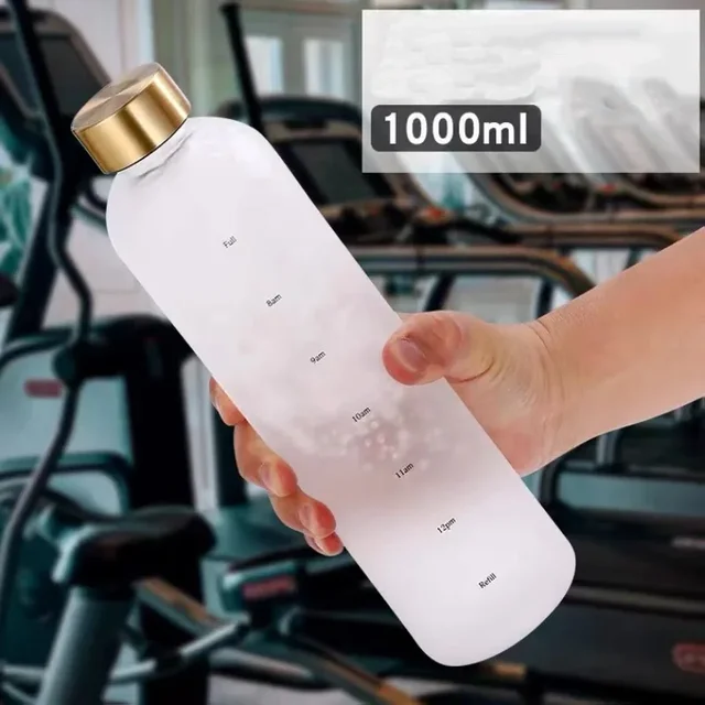 BPA Free Water Cup Outdoors Sports Water Bottle Frosted Plastic Space Cup with Time Scale 1000ml Large Capacity Tumbler 2