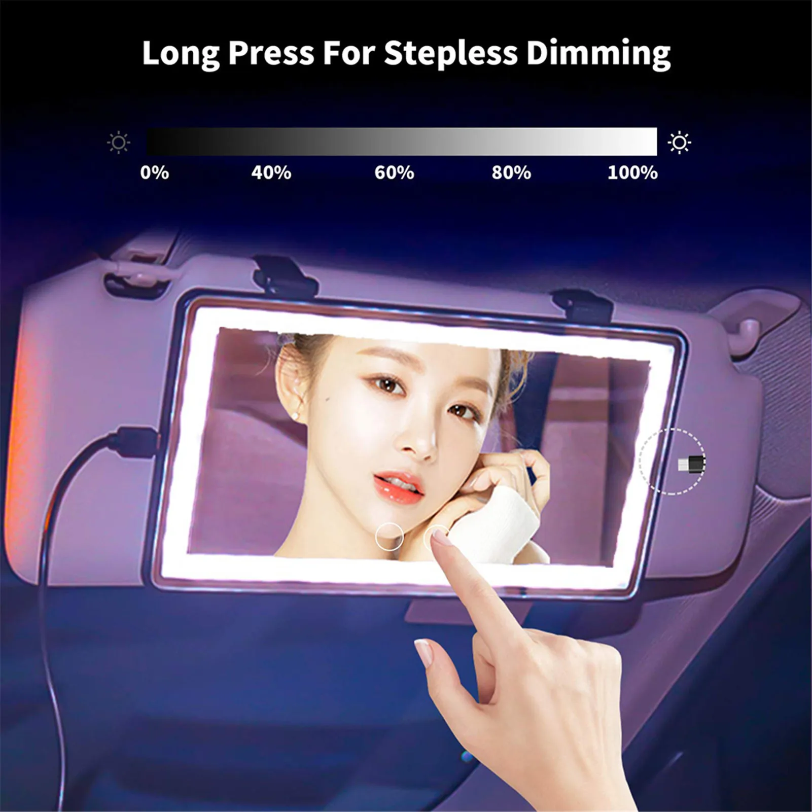 Car LED Makeup Mirror Sun Visor Vanity HD Mirror 3 Modes Cold Warm Dimmable Cosmetic Mirror USB Rechargeable Touch Screen Mirror