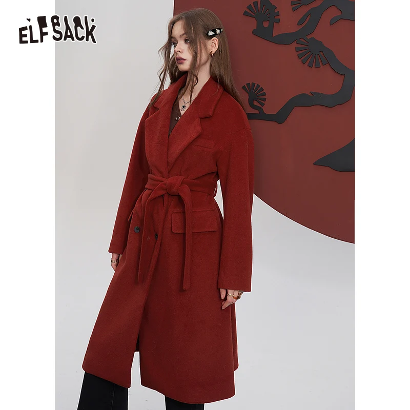 

ELFSACK Red Warm Coats Women 2023 Winter Mid-length Christmas and New Year Outwears