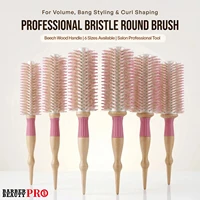 Brosse à cheveux ronde professionnelle en bois à poils de sanglier, 6 tailles, pour salon et usage domestique, outil de coiffage pour volume, franges et boucles 1