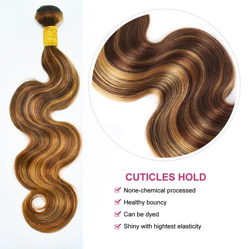 3/4PC P427 Highlight Body Wave Human Hair Bundles Double Weft Hair Extensions 65g/PC Full End Raw Indian 12A Grade