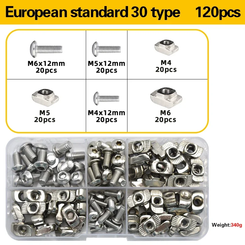 M3 M4 M5 M6 3030 4040 T Slot Nut and Hex Bolt Set Hammer Head T Nuts With Screws Assortment Kit For Series Aluminum Profile