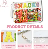 Clear Zipper Pouch for Travel Snacks Bag Nylon Clear Cosmetic Bag Makeup Travel Bag for Women with Glitter Patch Letters 2