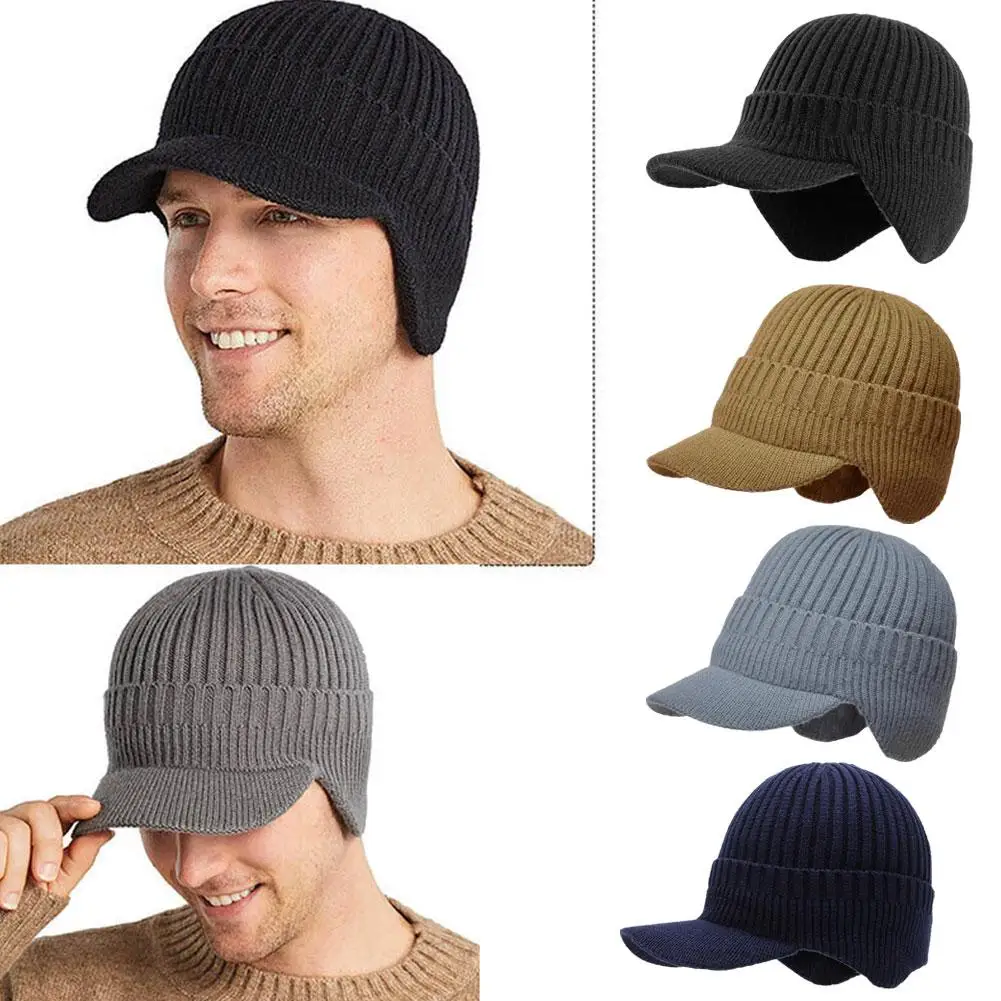 Men Winter Knitted Hat Outdoor Cycling Ear Protection Warmth Peaked Cap Casual Fashion Sunhat Bomber Skullies Beanies 55-60CM 4