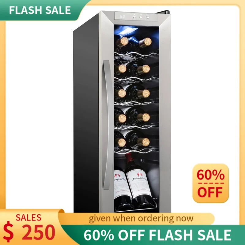 Schmécké 12 Bottle Compressor Wine Cooler Refrigerator w/Lock -Large Freestanding Wine Cellar Digital Temperature Control Fridge