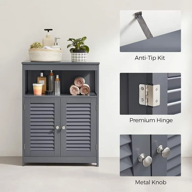 Vasagle bathroom storage floor cabinet free standing shop with double shutter door and adjustable shelf