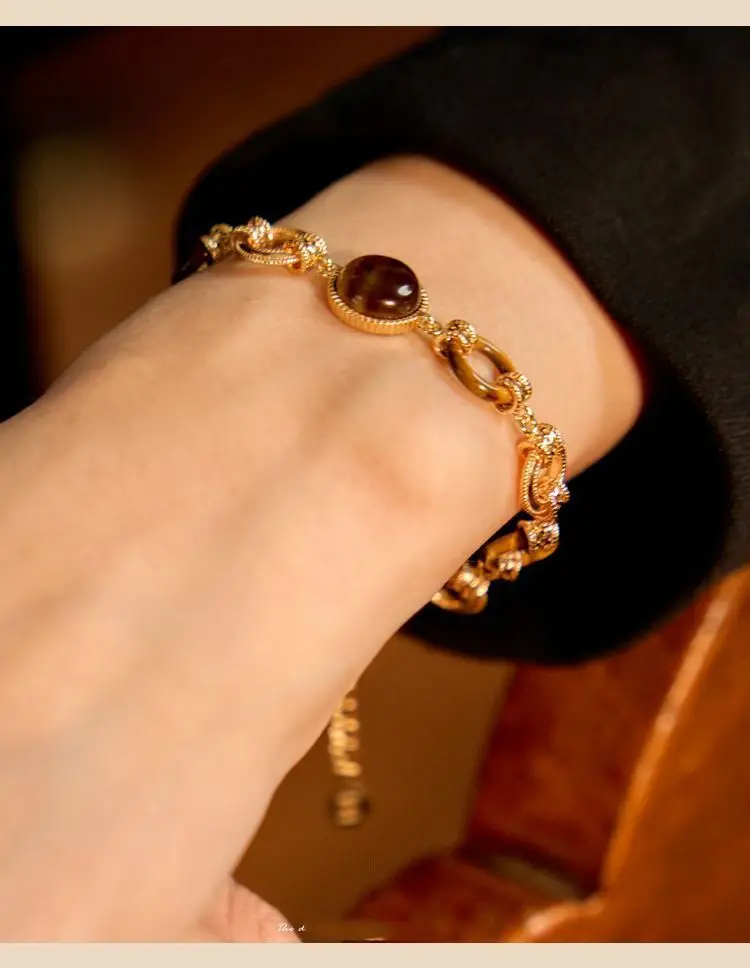 Ins Fashion 925 Silver Natural Tiger Cat's Eye Bangle Crystal Gemstone Adjustable Chain Bracelet Female Bijoux 9k Gold Jewelry