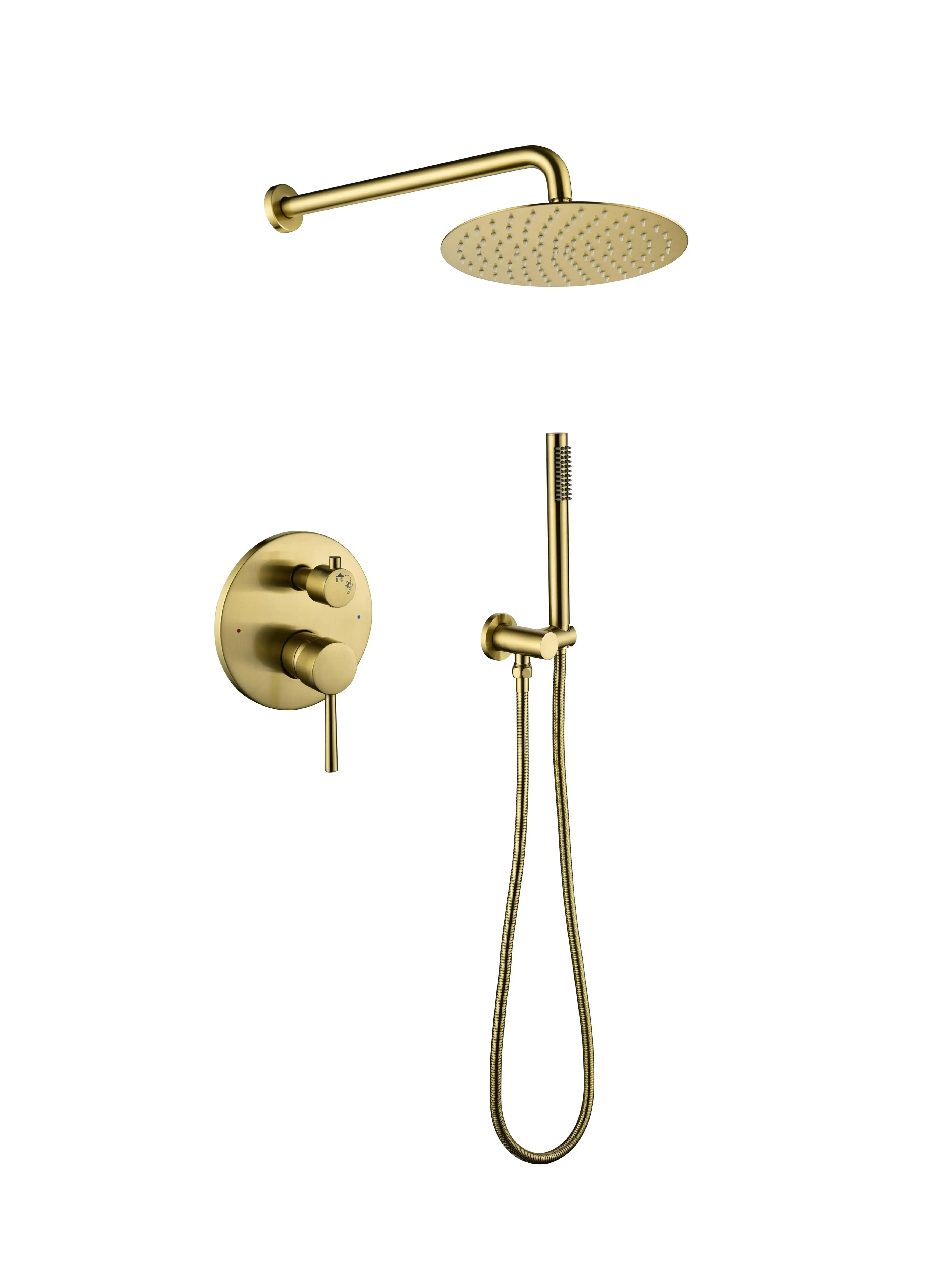 Shower System, Wall Mounted Shower Faucet Set for Bathroom with High Pressure 10" Stainless Steel Rain head, Brushed Gold