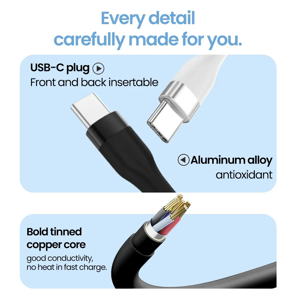 รูปสินค้า สั้น 25 ซม.50 ซม.ประเภท C ถึงสาย USB C Fast CHARGING สําหรับ iPhone 15 16 Xiaomi Samsung Huawei แล็ปท็อป Power Bank USB C ข้อมูลสาย