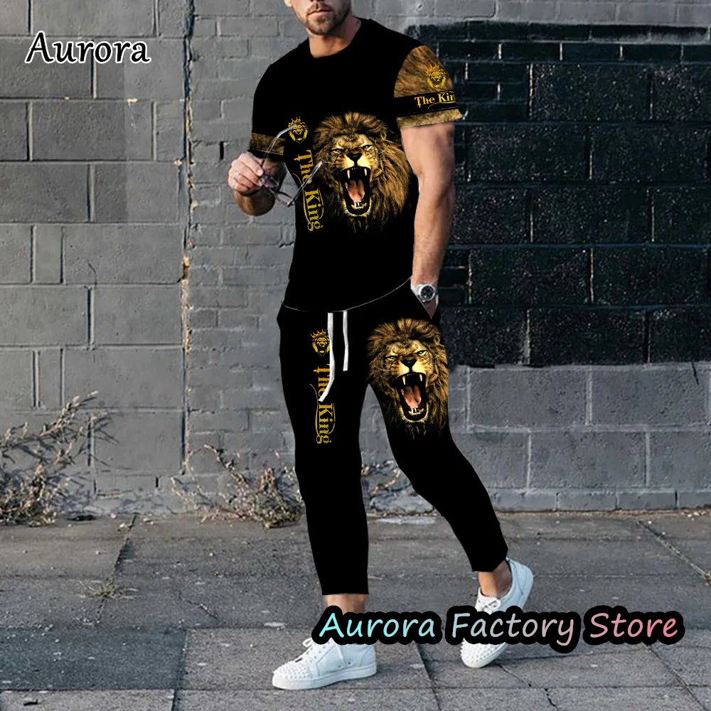Summer Men 2 Pieces Animal Printed T-Shirt Trousers Male Fashion Outfit Set Casual  Jogging Suit Luxury Tiger Pattern Clothing