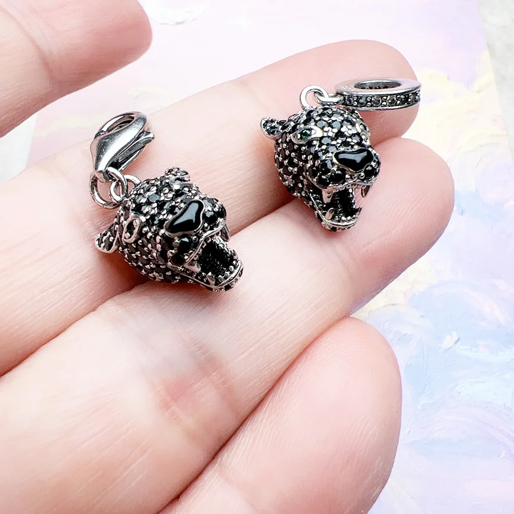 Charm Pendentif Tete Panthere Noire Argent Zircon