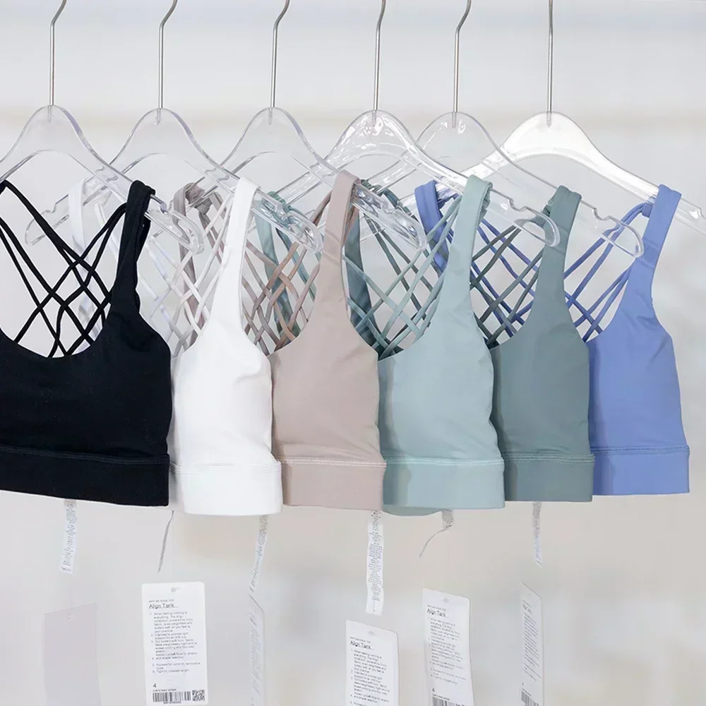 Lemon Strappy Cross Straps Gym Fitness Bras Sexy Wear Women Push Up Padded Yoga Sports Workout Tops Wireless Athletic Brassiere