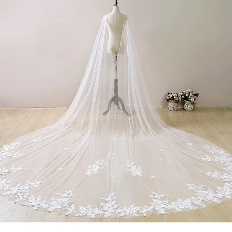 

Wedding Veil Handmade Bridal cape veilCape Bridal Jacket Cloak Long Floral Lace Appliques Shoulder Veil Cathedral Length 300cm