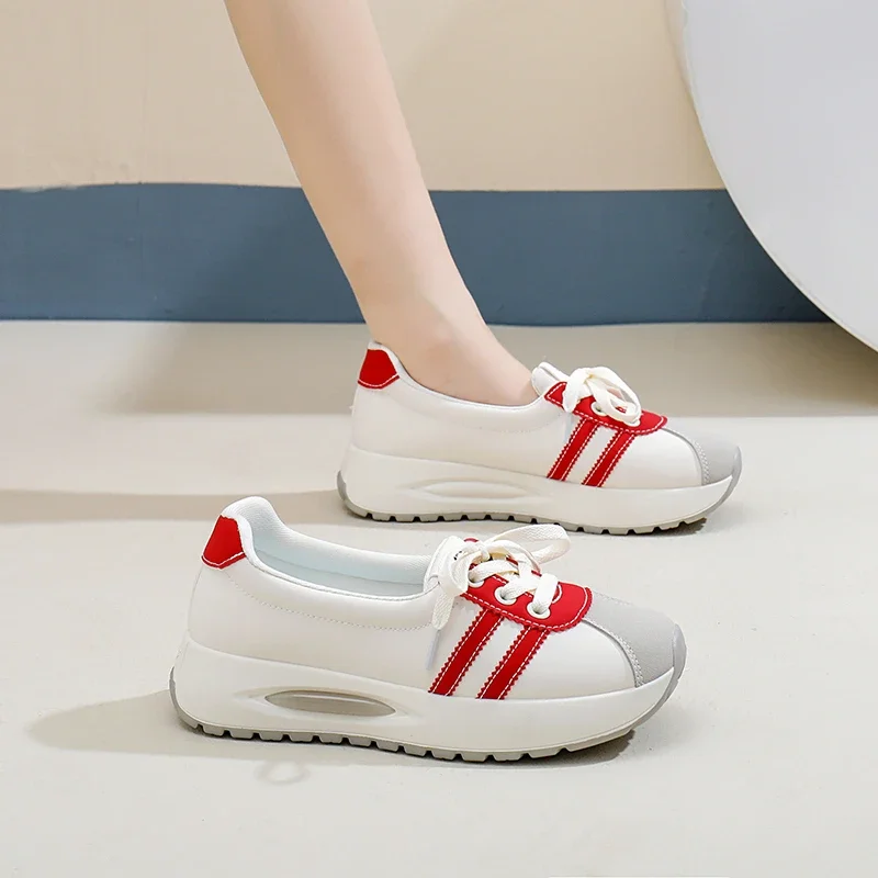 Women's Shoes 2024 Lace-up Women's Vulcanize Shoes Fashion Color Matching Ladies Casual Shoes New Round Head Classic Sneakers 2