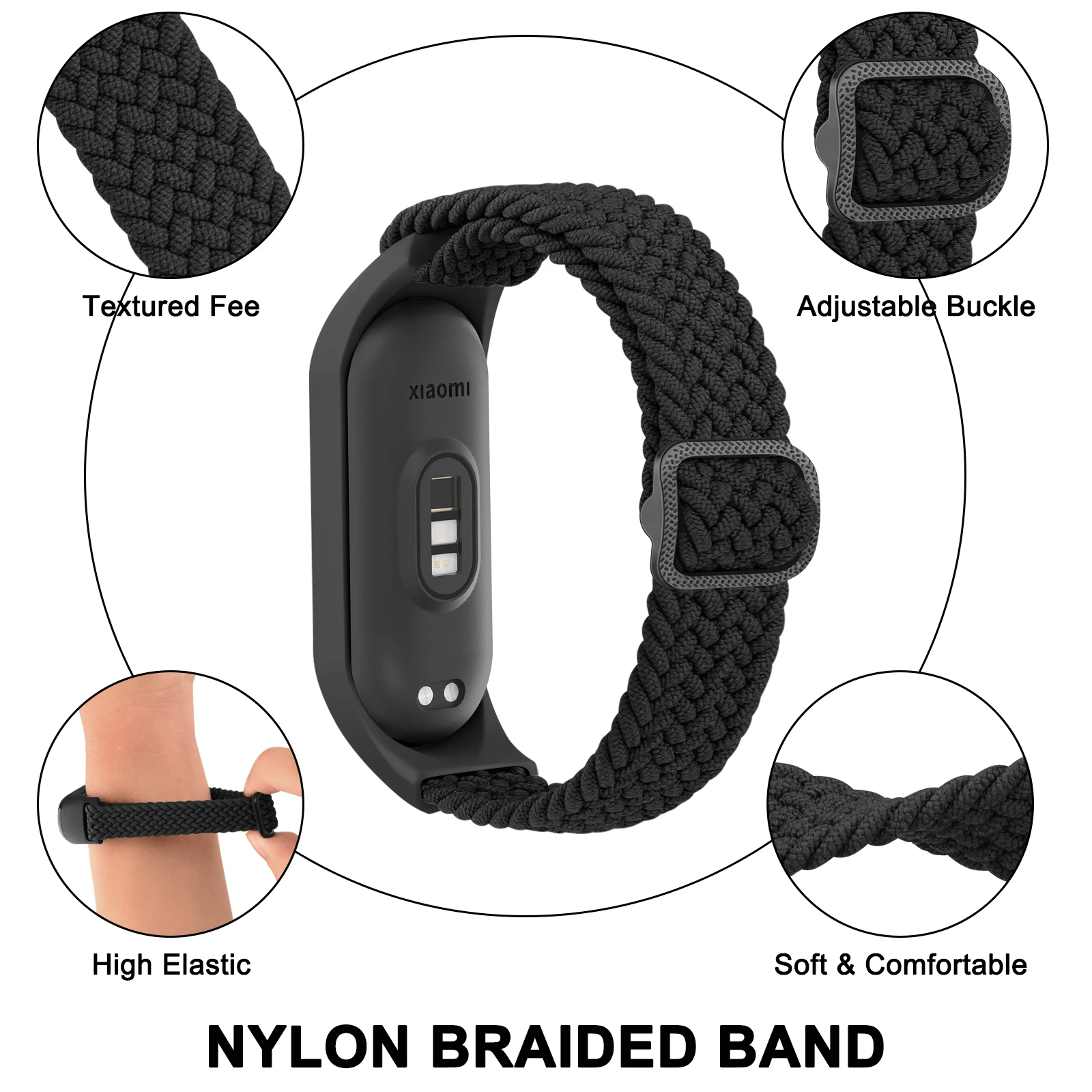 Braided Solo Loop For Xiaomi Mi Band 7 6 5 4 3 Strap Elastic Nylon Adjustable Watchband For Amazfit Band 5 Band Correa Bracelet