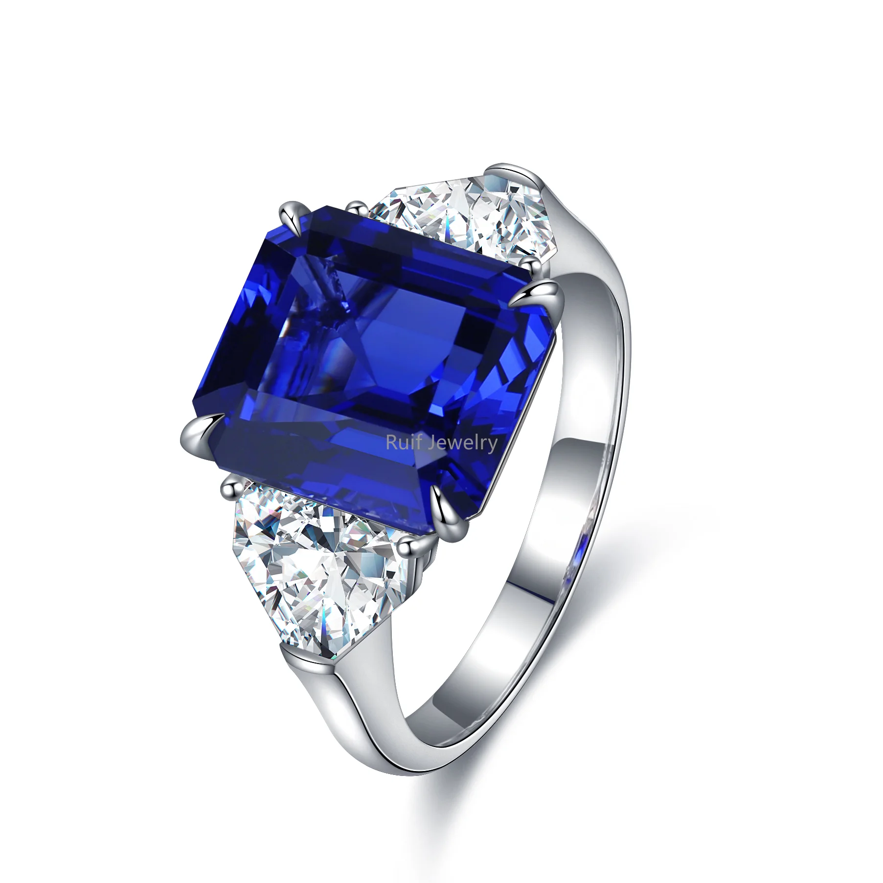 Big Carat 7.08ct 9k White Gold Ring for Men Asscher Cut Lab Sapphire Birthday Gift Hot Sale Free Shipping