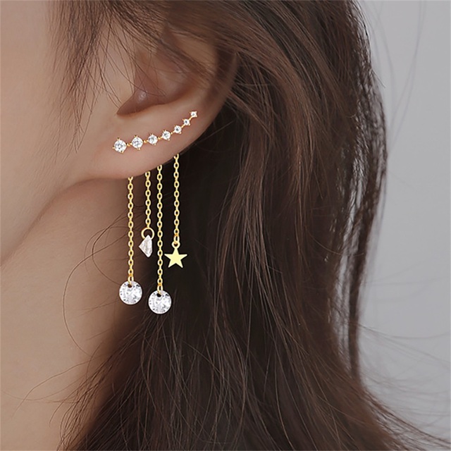 Fashion Gold Color Hoop Earring Asymmetry Charm Studs Earrings for Women Girl's Charm Party Jewelry Accessories