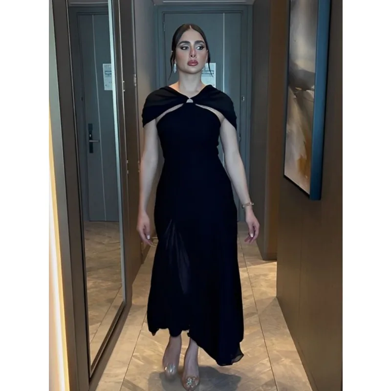 

Sexy Solid Slim High Waist Dress Summer Autumn New Style Dress Women Chiffon Short Sleeve V-neck Evening Party Elegant Dress
