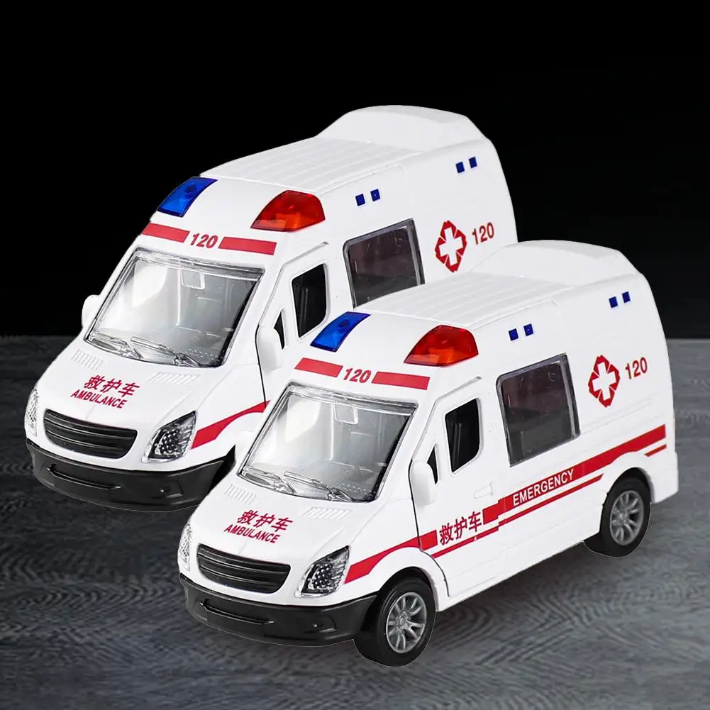 Hospital Rescue Ambulance Police Plastic Cars Model Pull Back Sound And Light Alloy Diecast Car Toys For Children Gifts 6