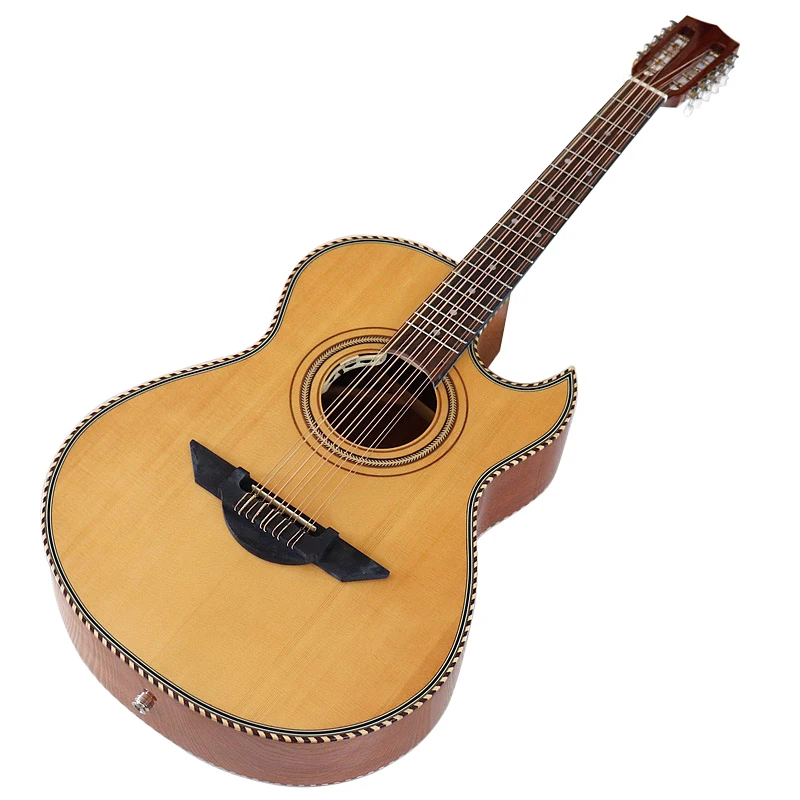 

10 String Electric Acoustic Guitar High gloss Folk Guitar Sharp Angle Design Natural Color With Classic Head