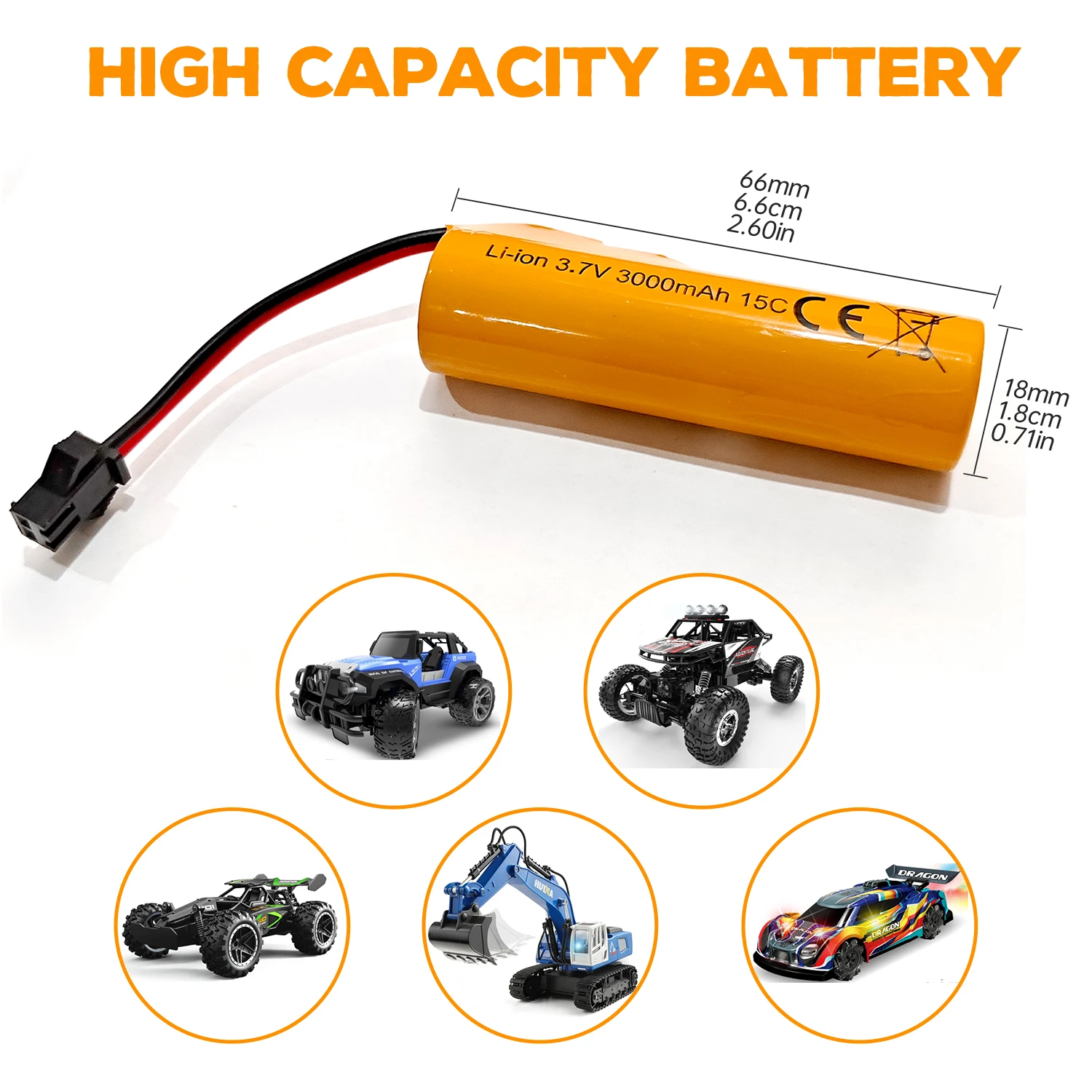 Batteria agli ioni di litio da 2 pezzi 3,7 V 3000 mAh con spina SM-2P e USB per auto DE42 DE44 DE45 DE68 RC, batteria per auto da corsa fuoristrada giocattolo per camion - immagine 2