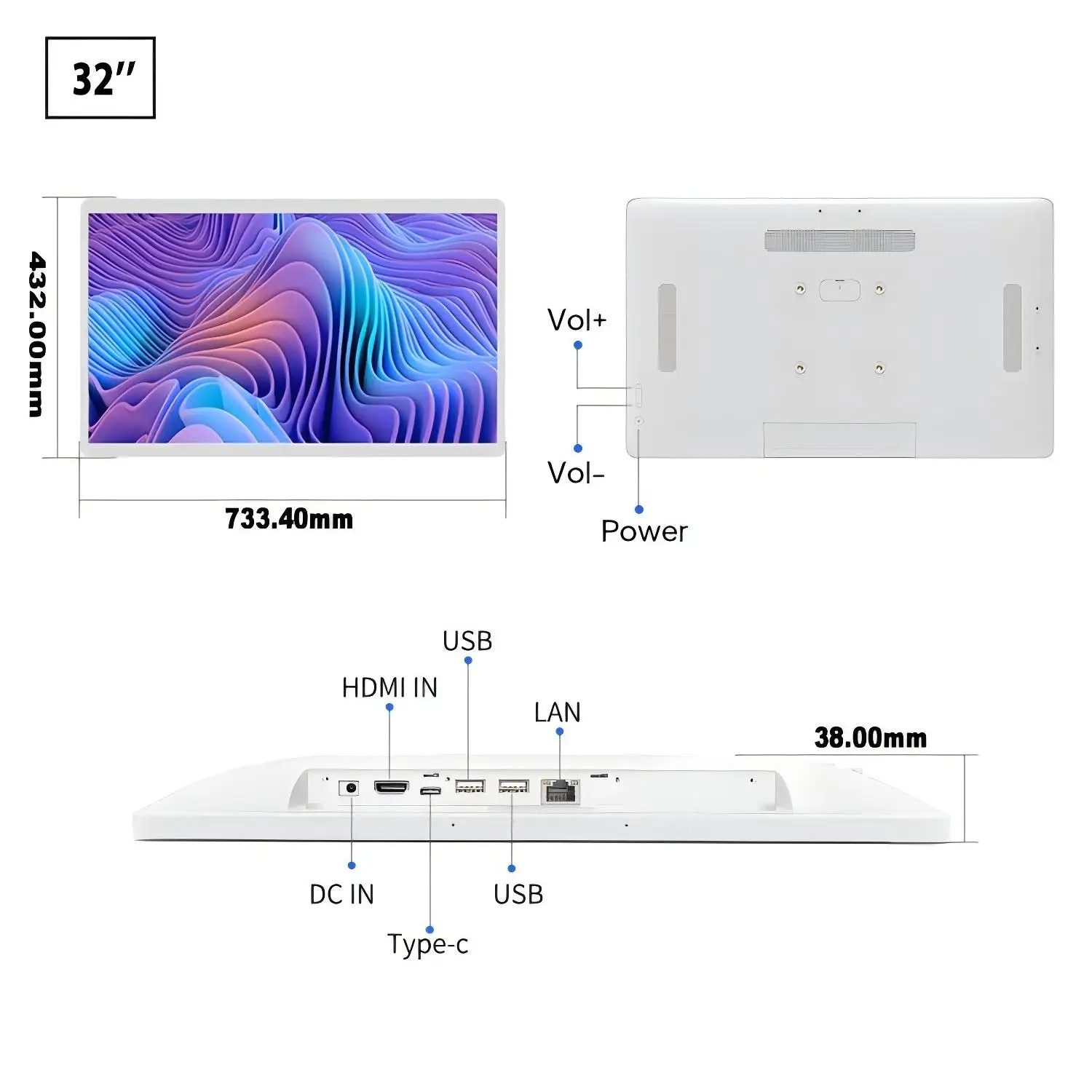 32インチAndroid 14タブレット、8コアCPU搭載、1920×1080P横縦画面対応