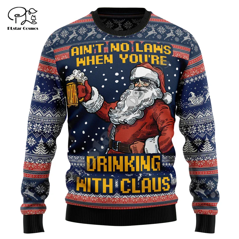 Christmas Xmas Santa Claus Dog Skull Funny Tattoo Vintage Ugly Sweater Streetwear 3DPrint Harajuku Unisex Casual Sweatshirts A4