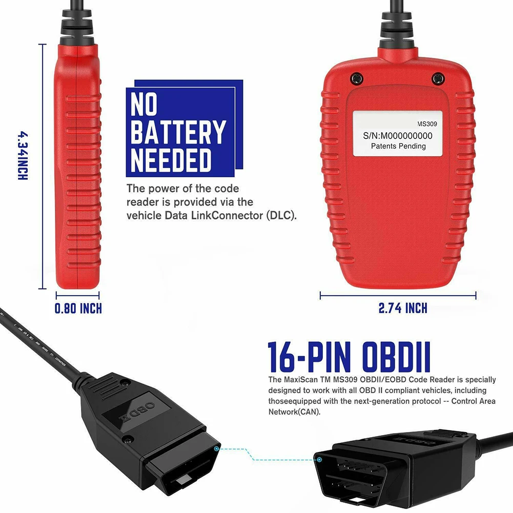 Ms309 OBD2 Scanner Car Check Engine Code Reader Fault Scanning Instrument OBDII Automatic Diagnostic Tool