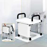 Commode Toilet Squat Toilet Converted To Toilet Seat, No Punching Foldable Elderly Bathroom Commode Chair for Disabled Armrest 1