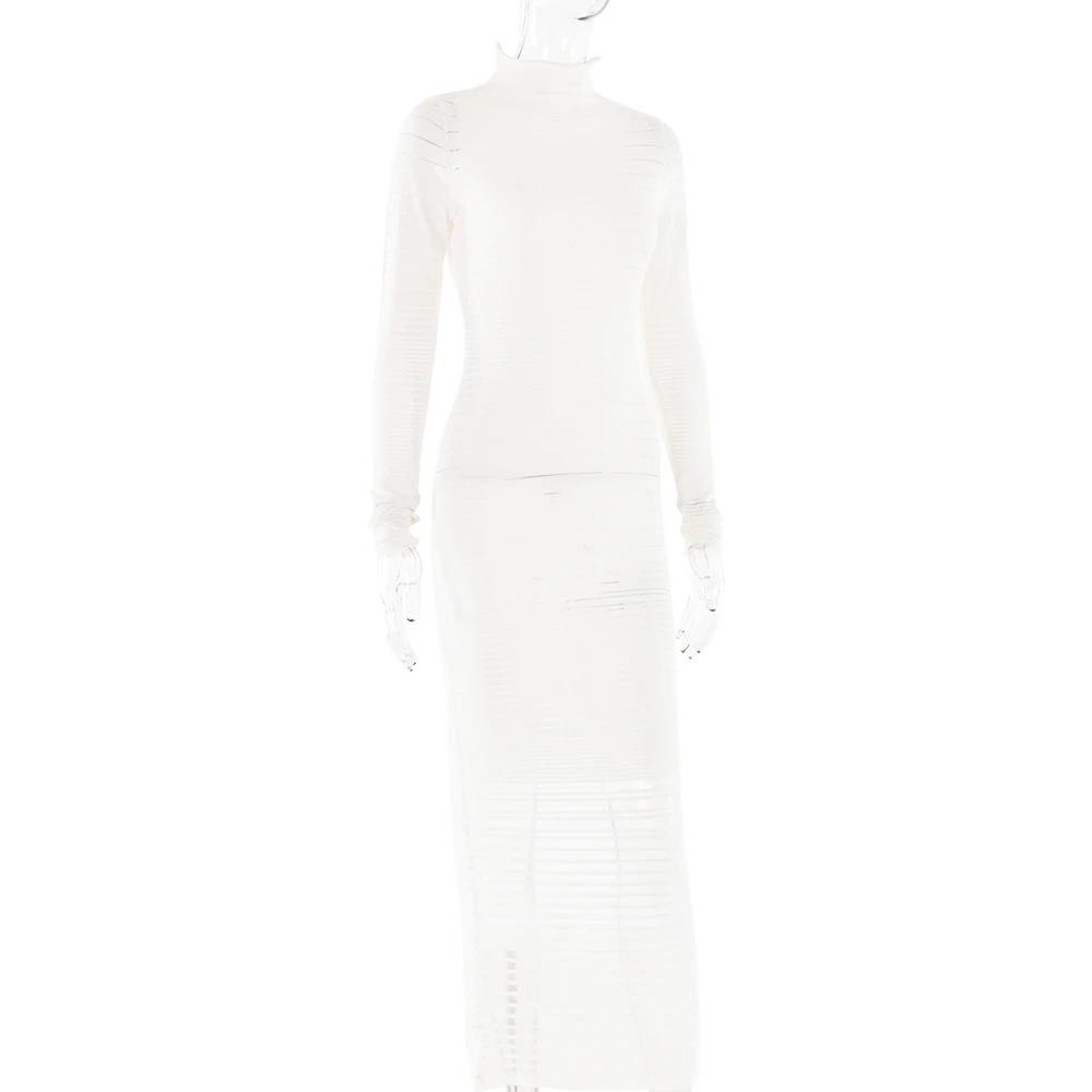 Elegant Long Sleeved Sweater Knit Dress Women Stretch Tight Striped Bodycon Party Evening Dress Fashiona Street Vestido