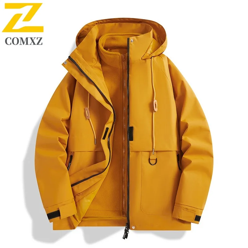 COMXZ Men Jacket 2025 High Quality Snow Skiing Cold Resistant Warm Coat Luxury Hooded Travel Lightweight Winter Windbreaker