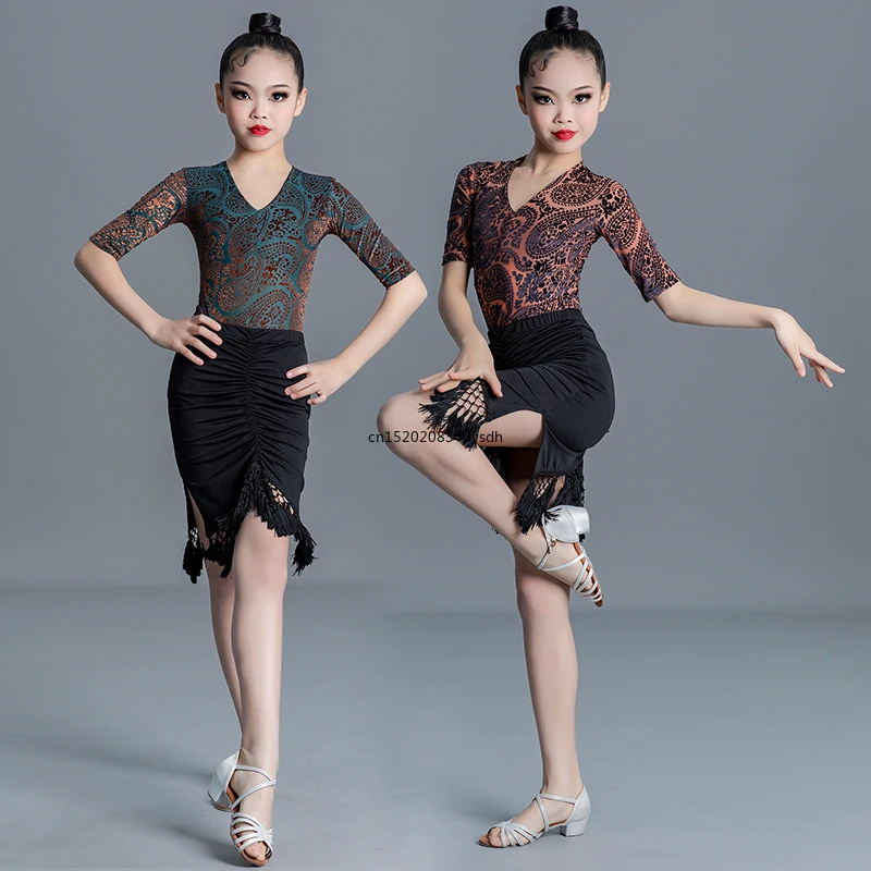 

Girls Latin Dance Dress for Stage Performance Children Professional Tango Ballroom Competition Dancewear Cha Cha Costume