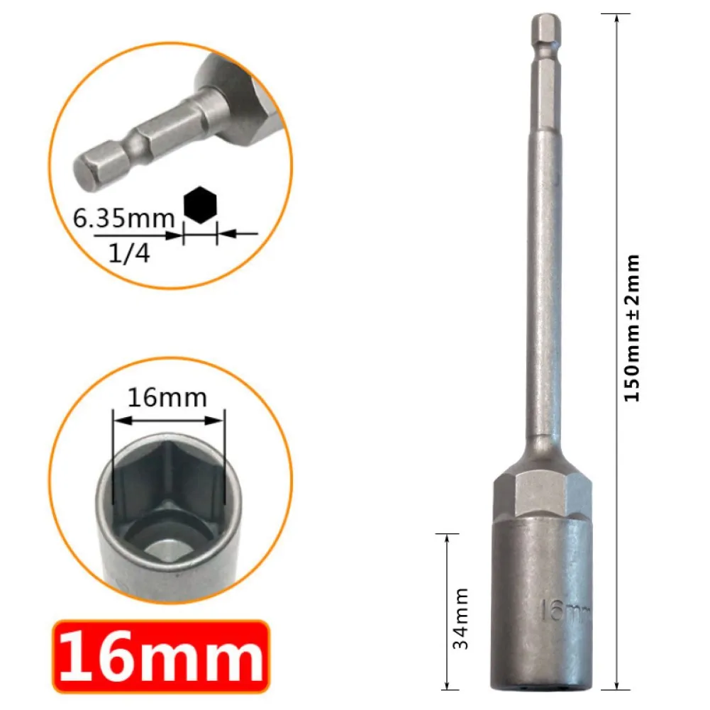Pistolenbohrer Steckschlüssel Zimmerei 150 mm 1 Stück Adapter Chrom-Vanadium-Stahl Sechskantmutter Elektroschrauber – Detail 20