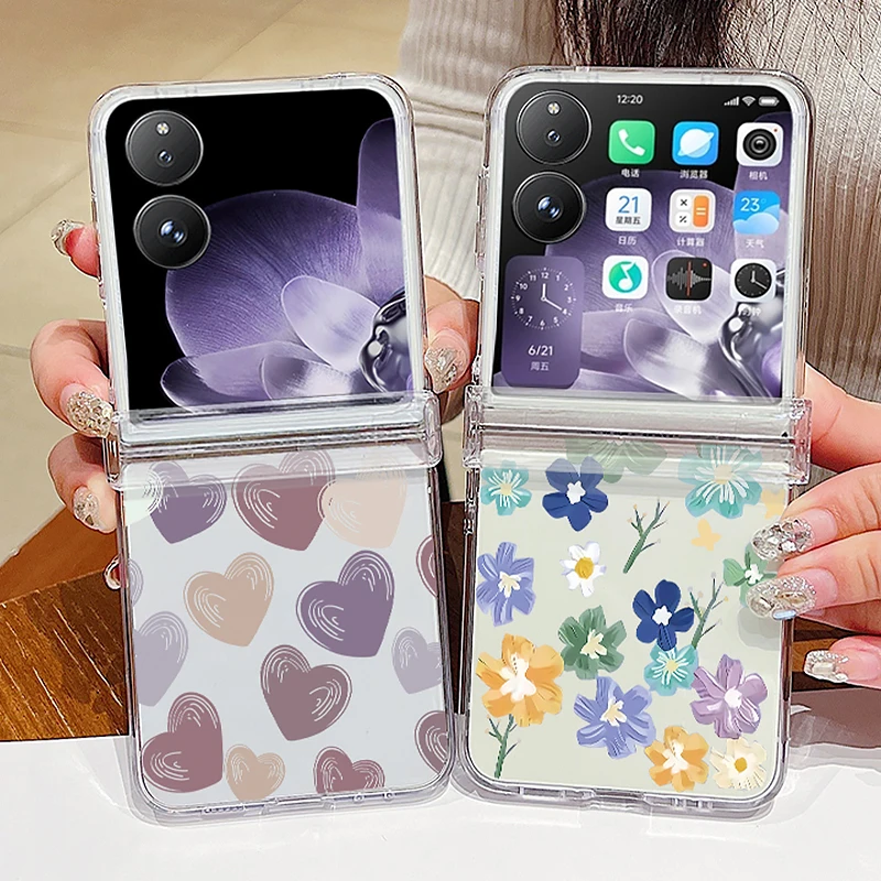 Transparent Shockproof Love Heart Flower Design Folding Phone Case