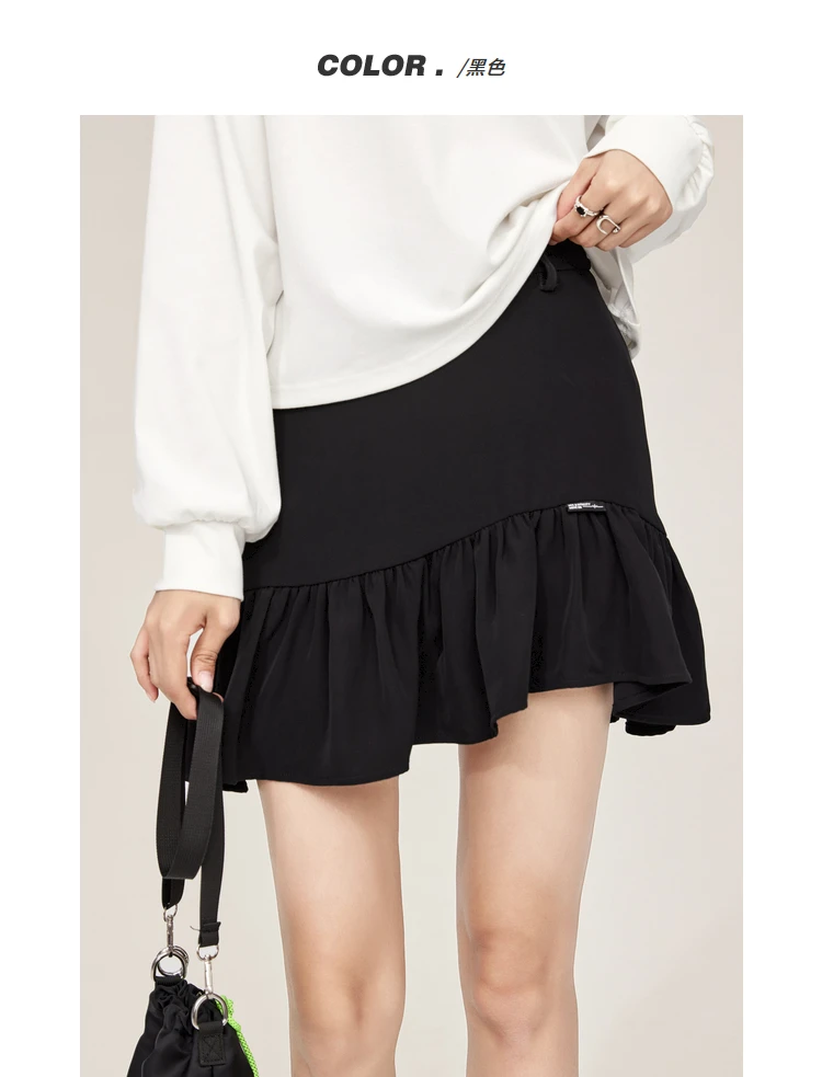 mini skirt A21 Black Pleated Women Summer 2022 New Mini Skirt  Asymmetrical High Waist Ladies Chic Solid Skirt skorts for women