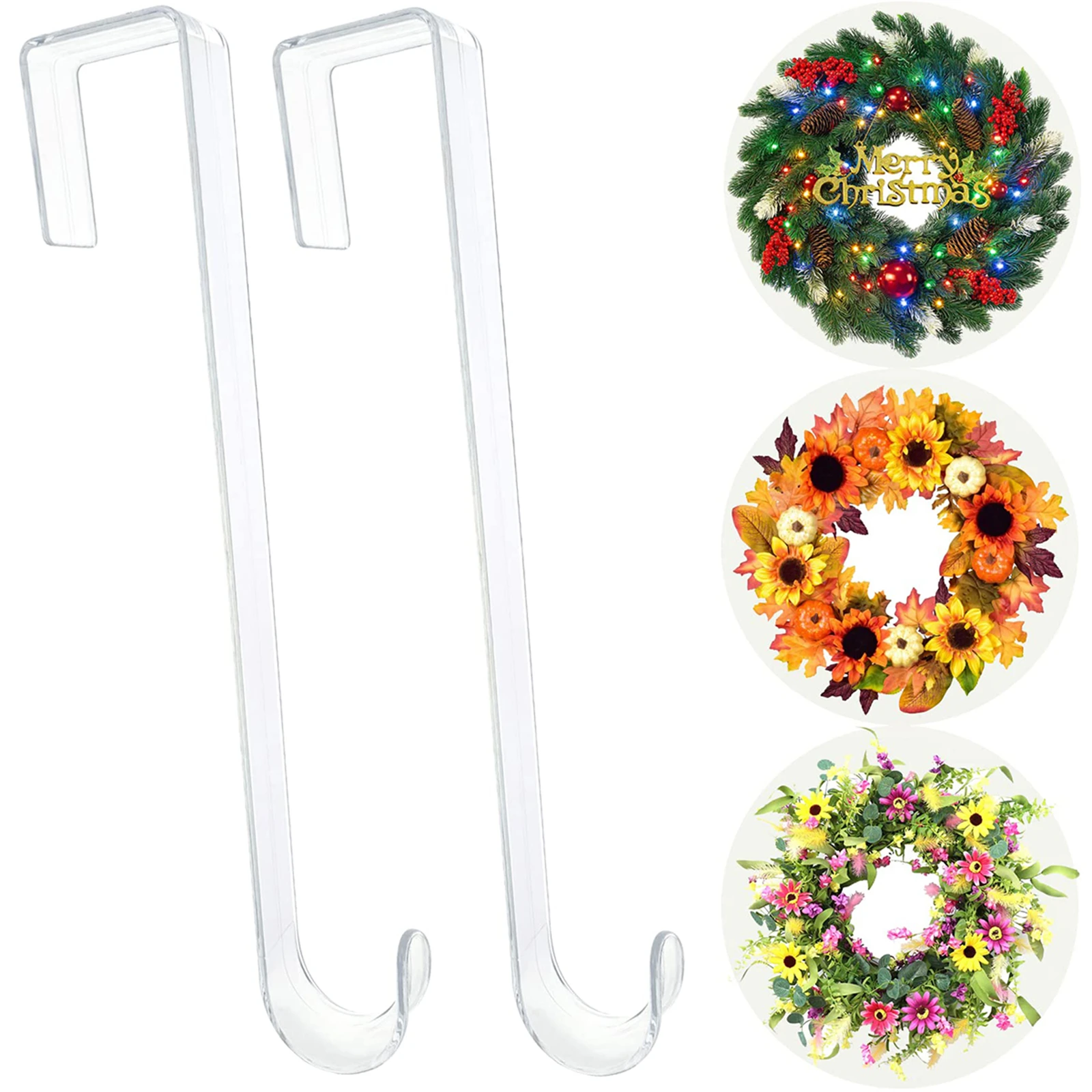 Christmas Wreath Hanger Xmas Clear Door Hooks Punch-free Schoolbags Storage Party Hook for Birthday Party Home Decorations