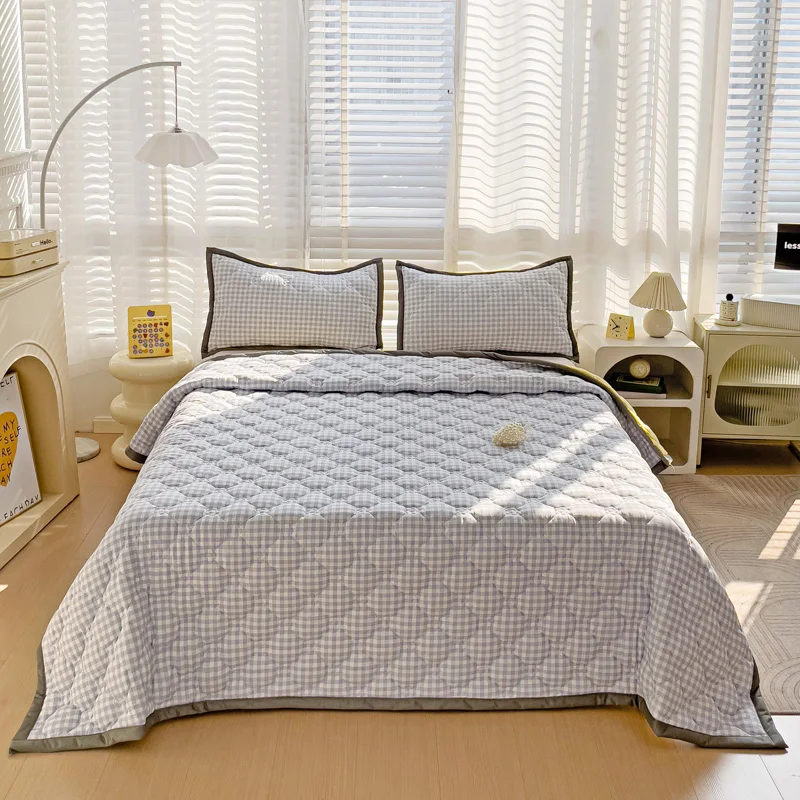Bedspread Bed Linen Bedsheet Home Blanket Bed Cover Quilted Plaid Style Thickened Skin-friendly (Pillowcase Need Order)