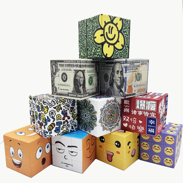 Magic Cube 3x3x3 Cartoon Alien dollar graffiti UV Fun Stress Relief Puzzle Professional Smooth Speed Game Children's Toys Gifts 1