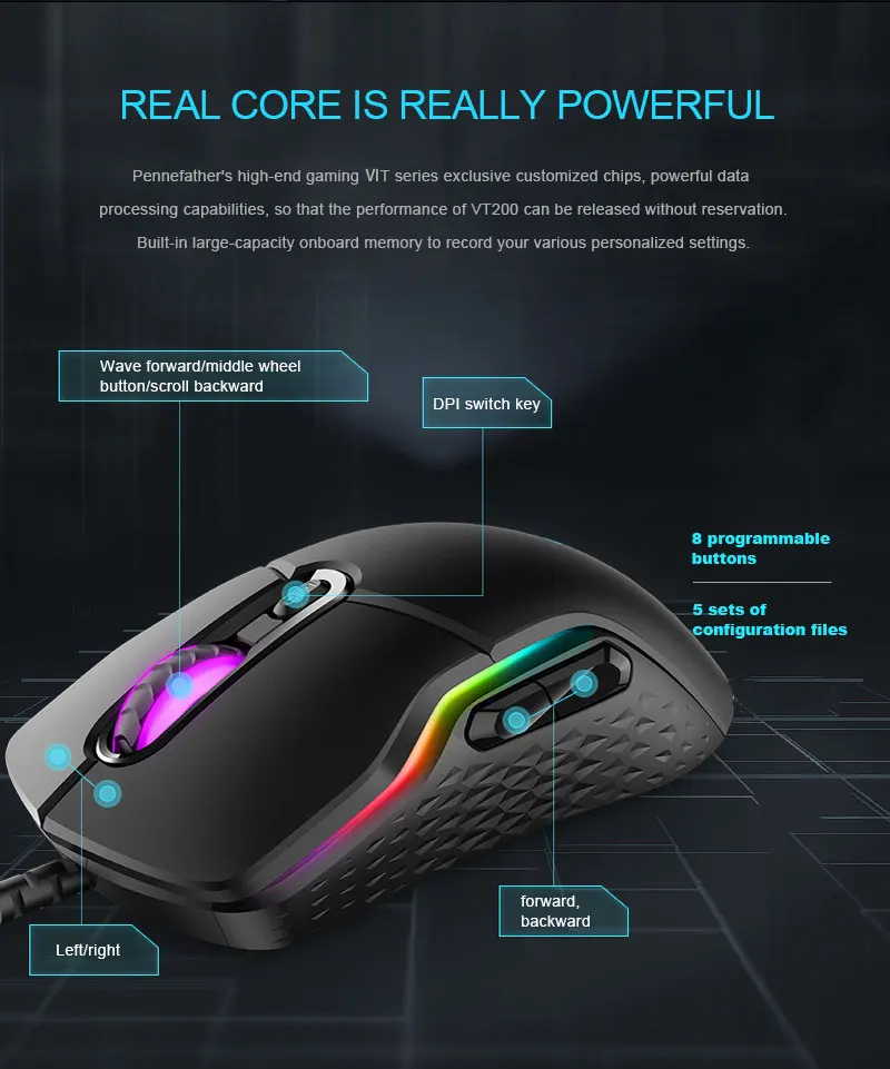 RAPOO VT200 RGB USB wired Gaming Mouse 6200 DPI 8 buttons Programmable ergonomic for gamer Mice laptop PC computer best computer mice