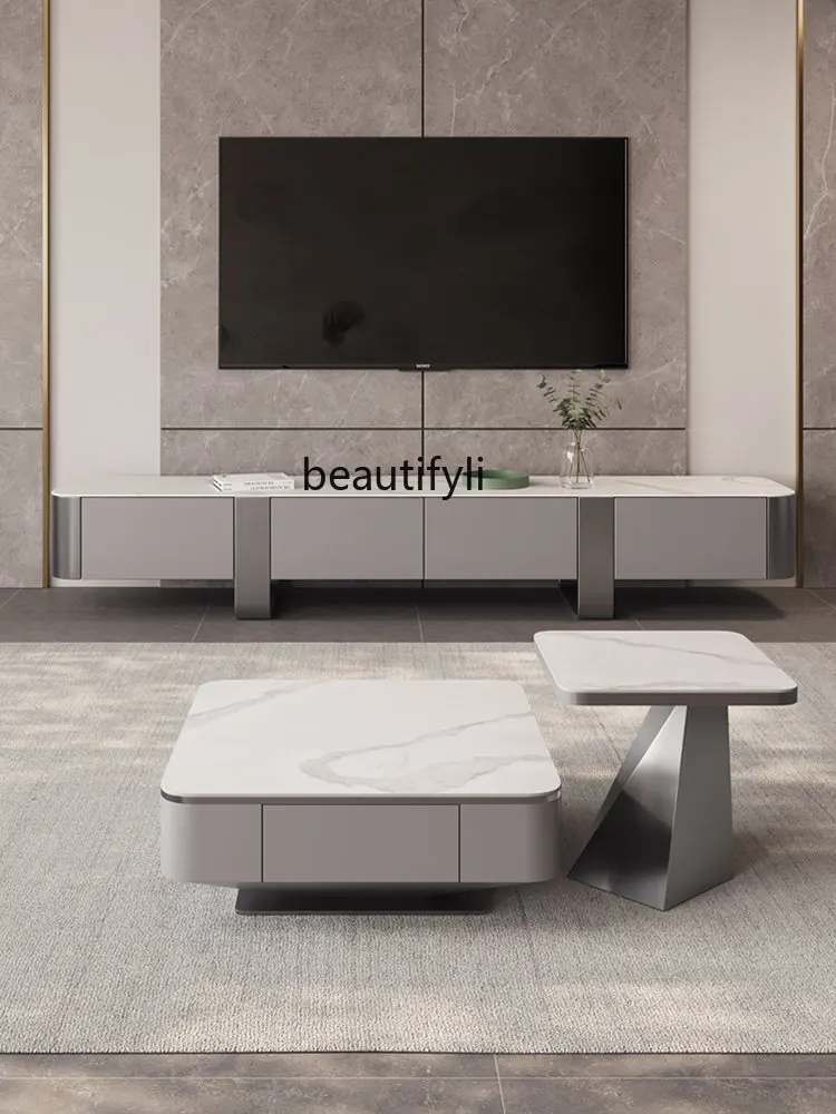 

Italian Style Light Luxury Stone Plate Coffee Table Square Size Combination Living Room Minimalist Home Modern Minimalist