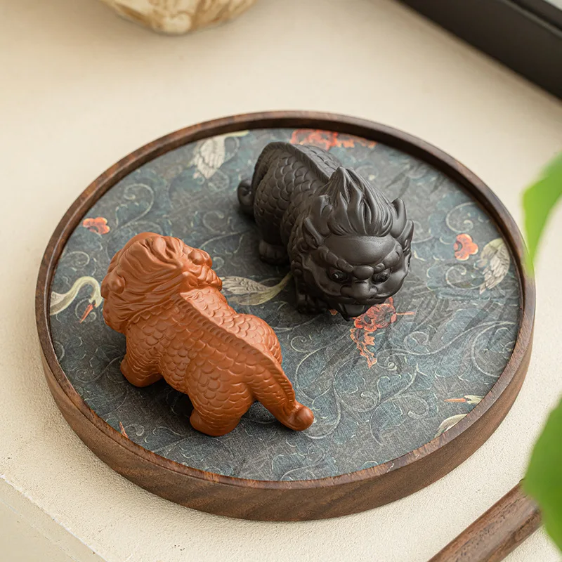 보라색 점토 작은 유니콘 차 애완 동물 장식품 귀여운 보라색 점토 공예 차 테이블 차 매트 차 놀이 쿵푸 차 예식