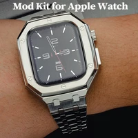 Kit de Modification de luxe en acier inoxydable pour Apple Watch 11 10 9 8 7 46 45 41, boîtier métallique pour iWatch 6 5 4 3 SE 44 40, ensemble de bandes 1