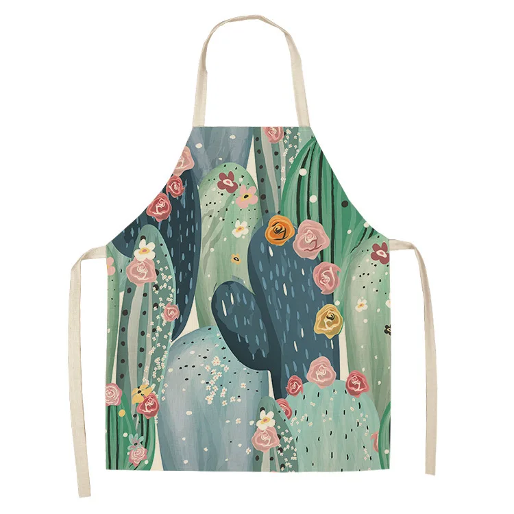 

1 Pcs Cactus Pattern Kitchen Apron for Woman Sleeveless Cotton Linen Aprons Home Cooking Baking Bibs Cleaning Tools