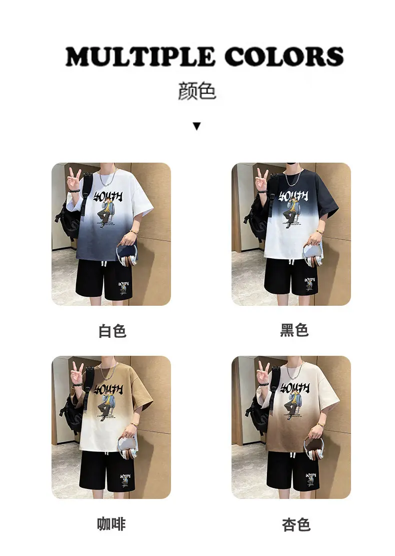 Modische Kurzarm-Baumwoll-T-Shirts & Shorts Herren-Sets 2026 Sommer 2-teilige Oberteile T-Shirts Hosen Trainingsanzüge Kleidung Jugend Streetwear – Detail 5