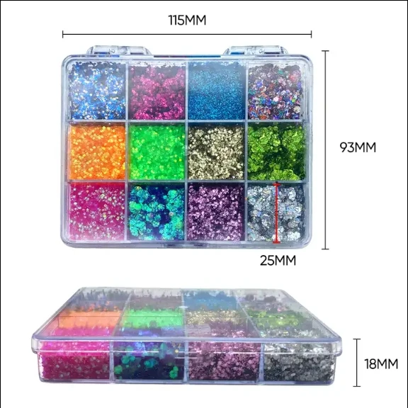 12 Color Eco-friendly PET Mixed Chunky Glitter Gift Box Set For Christmas Decoration Face And Body Glitter Gel 4