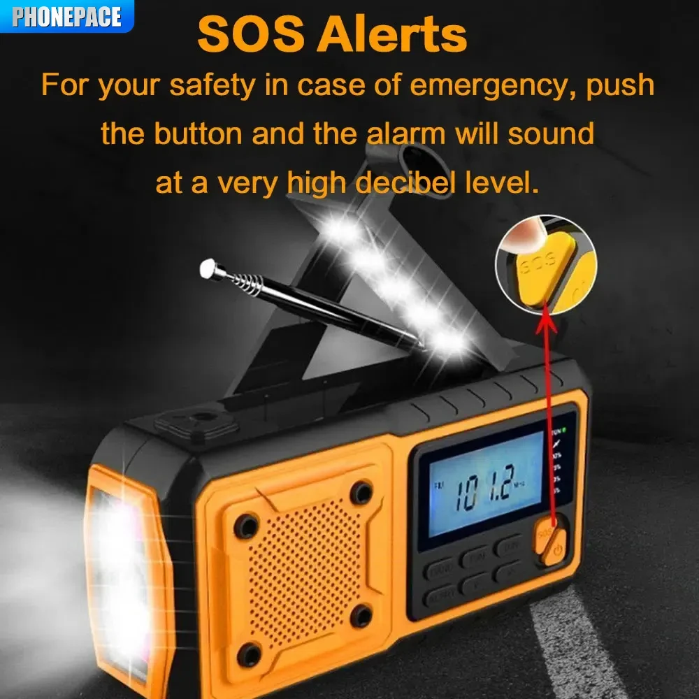 Portable Emergency Solar Radio Hand Crank AM/FM Weather LED Flashlight Phone