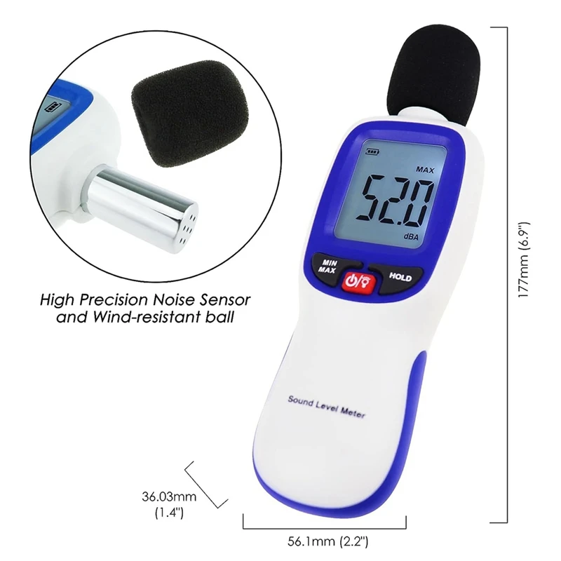 앱 데이터 로깅 무선 사운드 데시벨 계량기, 사운드 레벨 계량기 0-130DB, 고정밀 SPL 계량기