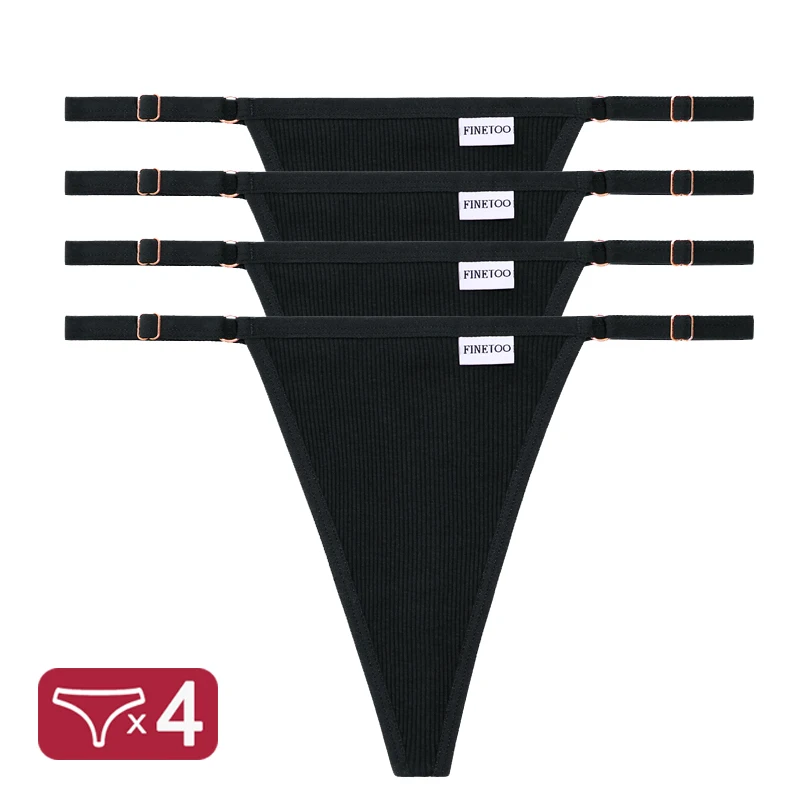 thumbnail image 1 of Bragas de algodón para mujer, ropa interior Sexy con parte trasera en T, lencería íntima de tiro bajo, tangas con correa ajustable, 4 unidades por juego, 1 of 5